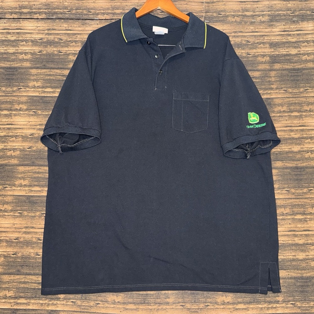 Vintage 80s 90s Red Kap John Deere Black Polo Shirt Size 2XL